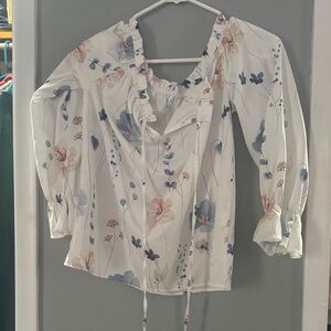 SHEIN White Floral Print Blouse